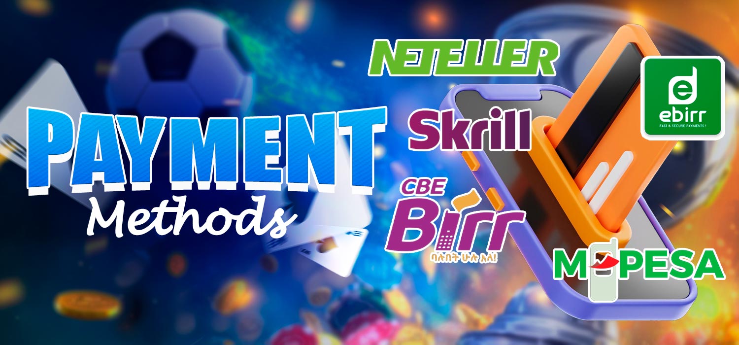 All possible and available payment methods on the casino website.