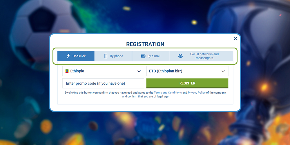 Select the desired registration method on the website.
